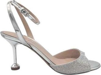Ninalilou Spiegel Sandaal met Enkelband - Dames - Sandalen met hakken - Grijs - 39 EU - Leer - Schoenen