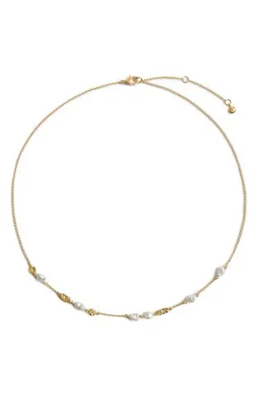 Monica Vinader Capri Freshwater Pearl Station Necklace in 18K Gold Vermeil/pearl at Nordstrom