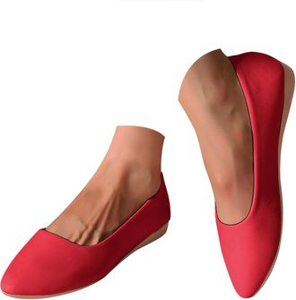 Generic Womens Pointed Toe Flat Dress Shoes for Women Ballet Flat with Smooth Leather Upper for Work Formal Occasions Comfortable Work Loafers (Red, 6.5)
