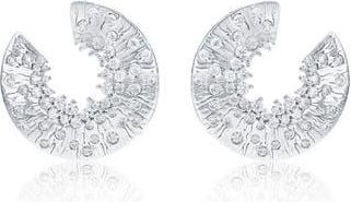 Suzy Levian Open Circle Cubic Zirconia Crescent Stud Earrings in White at Nordstrom Rack