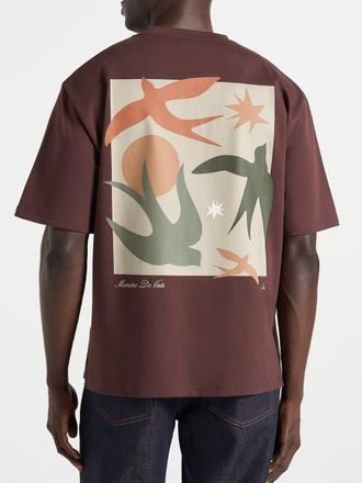 Mani&egrave;re De Voir Thibault Bird Detail Cotton T-Shirt in Brown at Nordstrom, Size Medium