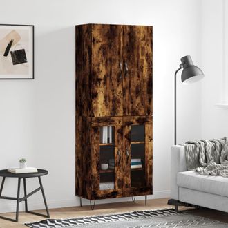 vidaXL Aparador Alto Madera Contrachapada Roble Ahumado 69,5x34x180 Cm Vidaxl