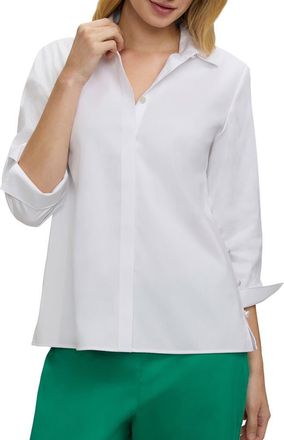 Foxcroft Beatrice Matte Satin Side Button Shirt in White at Nordstrom, Size X-Large