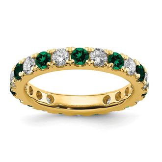 Diamond2Deal 14k Yellow Gold Lab Grown Diamond & Emerald Eternity Wedding Band Ring 1.1Ct Clarity- VS Color- G-H