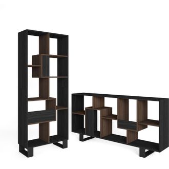 Skraut Home Skraut Home - Libreria scaffale, Scaffali in legno a ripiani, 67x31x174cm, Design industriale, Stile moderno, Nero e Rovere scuro
