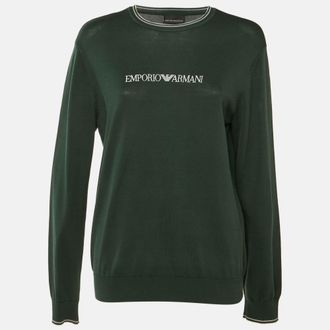 Emporio Armani Green Cotton Knit Logo Embroidered Sweatshirt