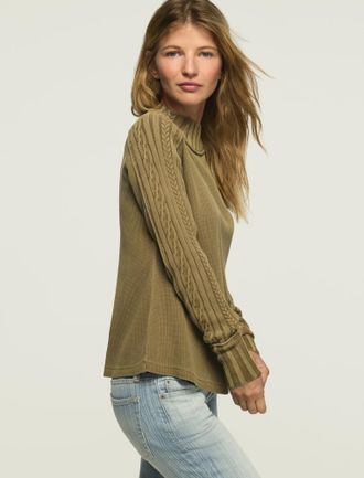 Lucky Brand Womens Sweater Mix Turtleneck Top