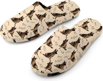 Generic German Shepherd Dog Mens Slippers Warm Non-Slip Houes Shose Spa Slipper for Home Bedroom