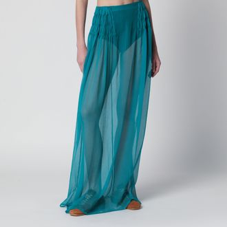 Dries Van Noten Petrol green semi-sheer silk skirt
