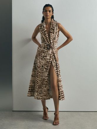 Ismad London Cotton Animal-print Tailored Dress, Chocolate, 12