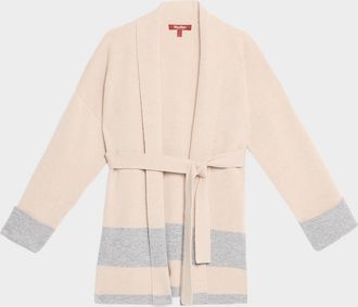 Max Mara Gentile Striped Shawl-Collar Wrap Sweater