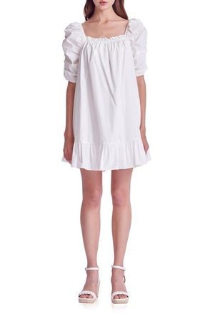 English Factory Puff Sleeve Cotton Shift Dress in White at Nordstrom, Size X-Small