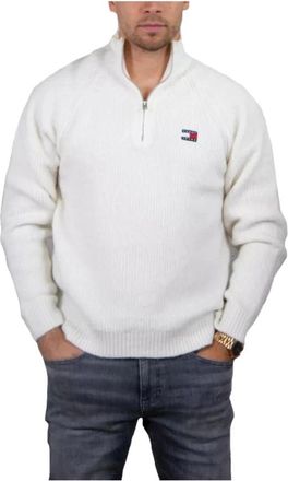 Tommy Hilfiger Turtlenecks, male, White, Size: XL Versatile Knit Sweater with Zipper