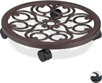 Relaxdays Relaxdays - 4 Soportes Para Macetas Con Ruedas, Base Redonda De Interior Y Exterior, &Oslash; 38 Cm, Aluminio, Marr&oacute;n