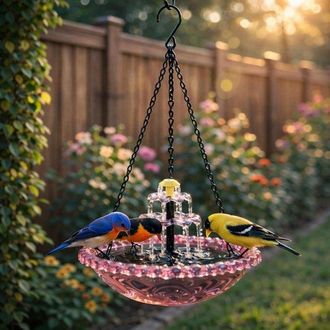 OEM Fuente Colgante Solar Para P&aacute;jaros - Fuente De Agua Exterior Con Cascada - Decoraci&oacute;n De Jard&iacute;n Para Jard&iacute;n, Patio Y C&eacute;sped - Rosa - 1 Unidad