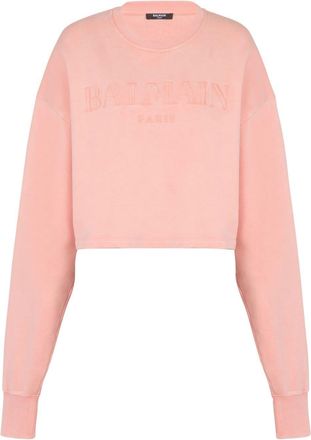 Balmain logo-embroidered cotton sweatshirt - women - Cotton - L - Pink
