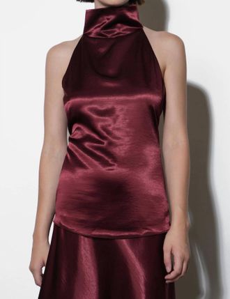Greylin Addison Cowl Funnel Neck Halter Top In Dark Cherry