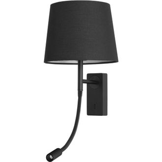 Forlight Janet - Aplique De Pared Para Dormitorio E27 Luz De Lectura Led Blanco C&aacute;lido 3000k. Aluminio Negro Pantalla De Textil - Forlight