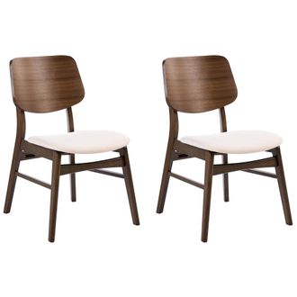 Beliani Conjunto De 2 Sillas De Bar Retro Sin Reposabrazos Asiento De Tela Estructura De Madera Marr&oacute;n Y Blanco Crema Mayer