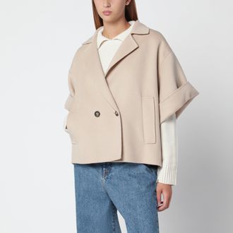 Max Mara Cappotto corto in drap di lana color sabbia