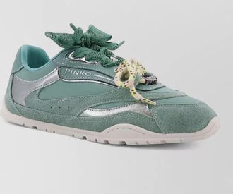 Pinko leather and nylon low-top sneakers