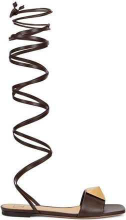 Valentino Garavani Brown Leather Strap-On Womens Sandals