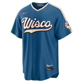 Nike Milwaukee Brewers City Connect Nike Mens MLB Stadium Jersey in Blue | RE260H3FMZB-43L