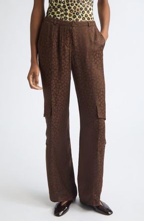 Siedres Kimmy Satin Jacquard Straight Leg Cargo Pants in Brown at Nordstrom, Size 40