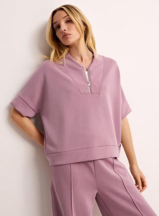 Miiyu Womens Peachskin-feel zipped V-neck sweatshirt