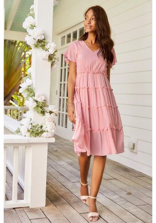 Lascana Womens Short Sleeve Tiered Dress