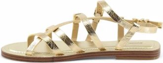 Michael Kors Darrington Crackled Metallic Leather Sandal - Dames - Sandalen - Geel - 36 EU - Leer - Schoenen