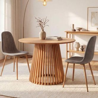 M&S Collection Tavolo rotondo Garle 81A con base cannettata in legno naturale