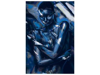 Schubiger M&ouml;bel Digitaldruck auf Glas Akt in Blau K&ouml;rperbemalung 2