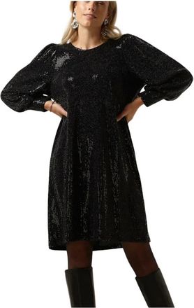 Minus Elegante Zwarte Pailletten Jurk - Dames - Feestkleedjes - Zwart - XS - Pailletten - Kleedjes