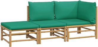 vidaXL Set De Muebles De Jard&iacute;n 3 Piezas Bamb&uacute; Con Cojines Verde Vidaxl
