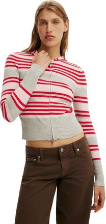 Cotton On Womens Everfine Hooded Knit in Red Petal Grey Marle Stripe at Nordstrom, Size Xx-Small