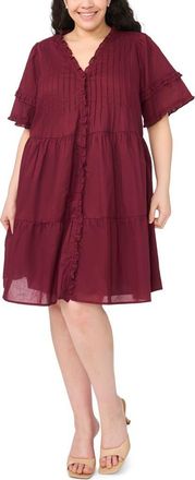 CeCe by Cynthia Steffe Pintuck Tiered Cotton Dress in Windsor Wine at Nordstrom, Size 1X