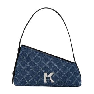 Karl Lagerfeld Tassen, Dames, Blauw, ONE Size, Katoen, Monogram-patroon Asymmetrische Shopper