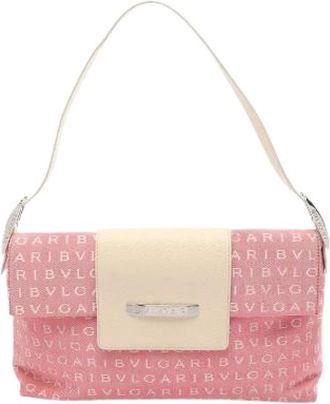 Bulgari Pre-owned Logomania Canvas Leather Shoulder Bag - Dames - Vintage Handtas - Roze - ONE Size - Leer - Vintage