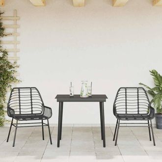 Berkfield Home Beautiful 3 Piece Garden Dining Set Black Poly Rattan Glass