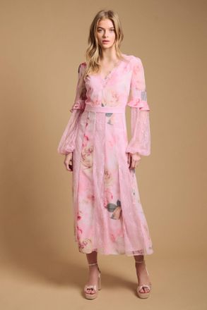 Oasis Womens Lace Panel Midi Dress - Pink - Size 10 UK