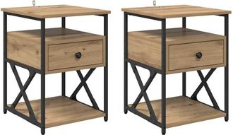 vidaXL Bedside Cabinet with Drawer 2 pcs Artisan oak 40 x 42 x 55 cm vidaXL