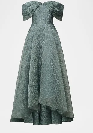 Theia Elysia Off-Shoulder Floral Jacquard Gown