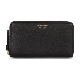 Emporio Armani Accessoires, Dames, Zwart, ONE Size, Polyester, Zip Wallet Around My EA Prints Deer