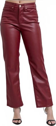 Judy Blue Faux Leather Tummy Control High Waisted Straight Leg Pants In Red
