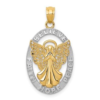 Diamond2Deal 14k Yellow Gold Rhodium BELIEVE PEACE FAITH HOPE Angel Pendant