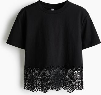H&M T-Shirt mit Spitzenbesatz - Schwarz