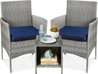 Best Choice Products 3-Piece Outdoor Wicker Conversation Patio Bistro Set, w/ 2 Chairs, Table