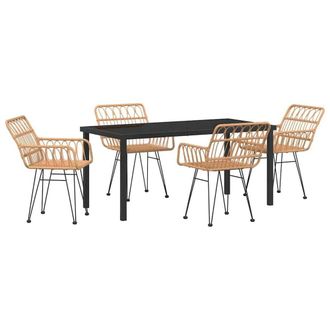 Berkfield Home 5 Piece Garden Dining Set Brown Poly Rattan in Beige