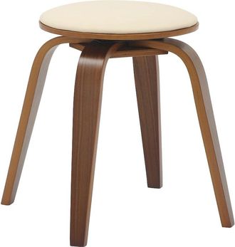Leisure Mod Modern Wooden Dining Stool, Walnut Color in Light Cream